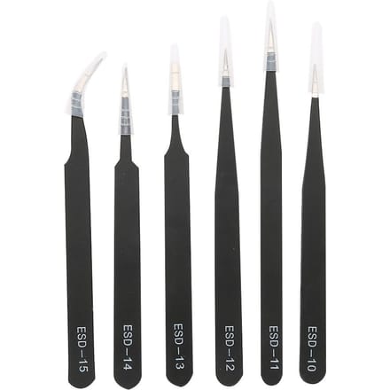 6PCS Anti static Tweezers Stainless Steel Tweezer Maintenance Tool black