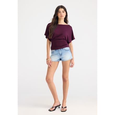 Stradivarius T-shirt met korte mouw en boothals  Purper M