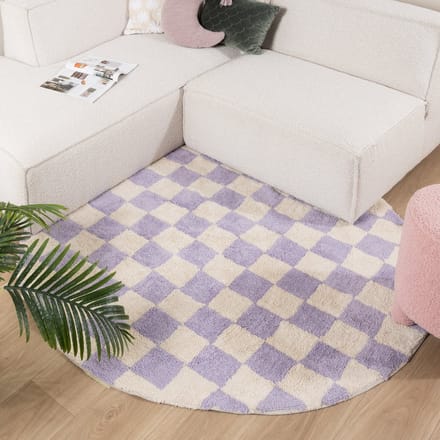 Fraai Rond retro vloerkleed - Gambit Lila/Wit - Ø 200cm