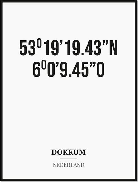 Poster/kaart DOKKUM met coördinaten