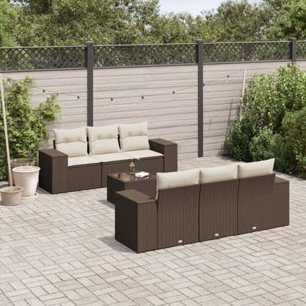vidaXL - 7-delige - Loungeset - met - kussens - poly - rattan - bruin