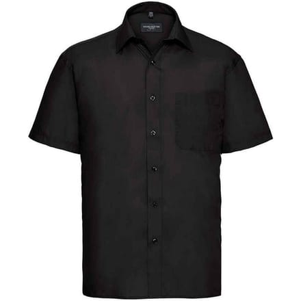 Russell Collection Heren Poplin Easy-Care Formeel Overhemd met Korte Mouwen (Zwart)