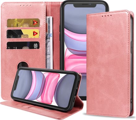 Smartphonica iPhone 11 leren hoesje met magnetische sluiting - Roze geschikt voor iPhone 11