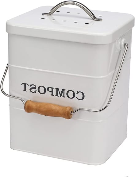 Compacte Composteerbak voor Keuken, Ideaal voor Voedselresten, Stijlvol Ontwerp, Met Handvatten en Houtskoolfilter, 1 Gallon Capaciteit