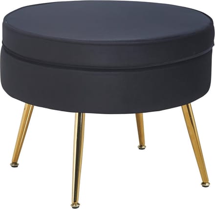 Poef Chanelle Zwart - Velours - Breedte 52 cm - Diepte 52 cm - Hoogte 41 cm