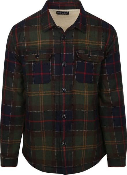 Barbour Overshirt Wool Blend Ruit Willberry Olive - Maat M - Heren