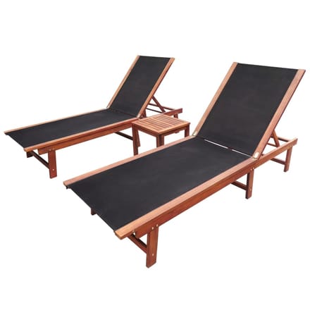 vidaXL - Ligbedden - 2 - st - met - tafel - massief - acaciahout - en - textileen