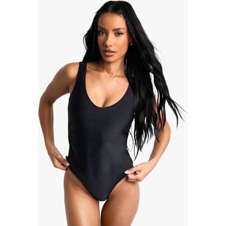 boohoo Dames Petite Badmode Essentials Gerafelde Badpak | Black | Maat: 14