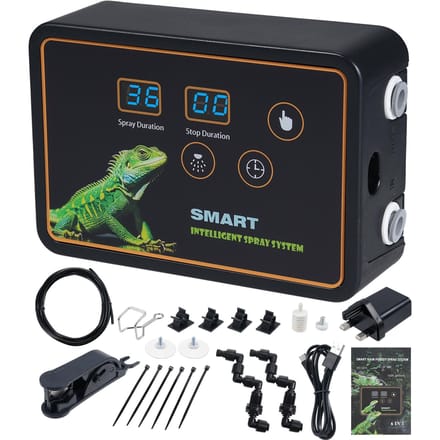 Système de brumisation intelligent pour reptiles Système de pulvérisation intelligent 2 buses de pulvérisation Crochet de réglage à 360 degrés ou UK plug noir