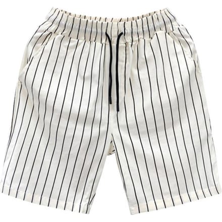 Short d'été pour homme avec taille élastique et cordon de serrage réglable, imprimé rayé, style urbain, poches, jambes larges, short décontracté M blanc