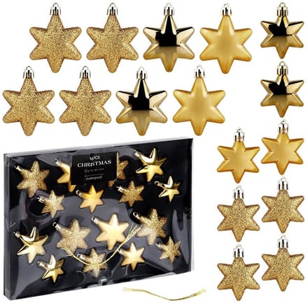 VILDE - Kerstbal - Niet breekbaar - Gouden Sterren - 16 Stuks