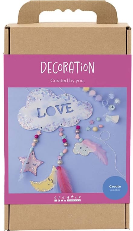 Creativ Company knutselset mobiel wolk maan ster pastel glitter decoratie.