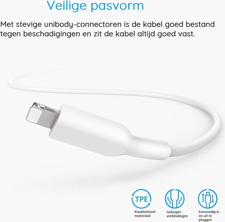 Phreeze 8-PIN naar USB Kabel - Sterk Rubber - 1 Meter - Flexibel - Geschikt voor iPad, iPhone - Oplader Kabel Snoer