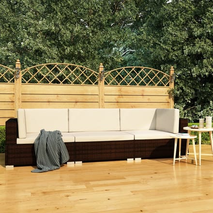 vidaXL - 3-delige - Loungeset - met - kussens - poly - rattan - bruin