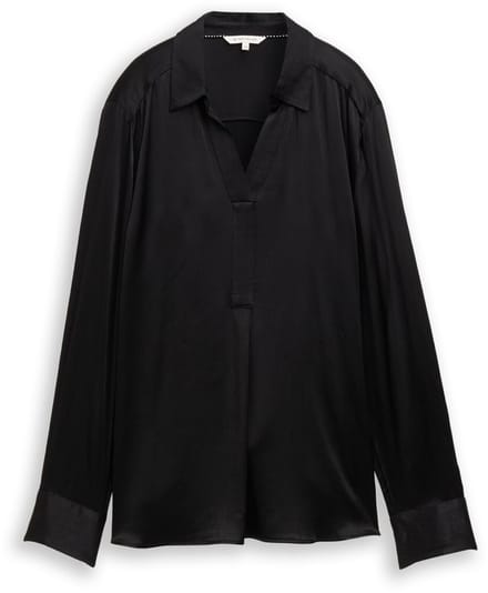 Tom Tailor - Crinkle satijnen blouse - Maat 38 - deep black
