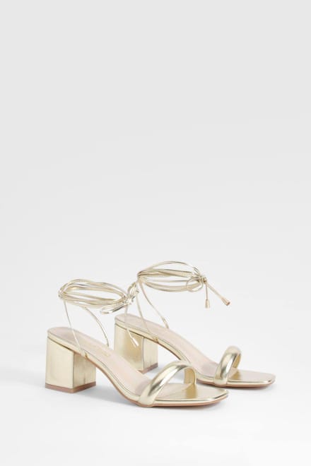 boohoo Dames Metallic Low Block Wrap Up Heels | Goud | Maat: 36