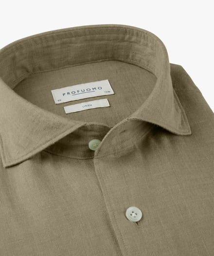 Profuomo Overhemd Linnen Groen - Maat 40 - Heren - Overhemden Casual