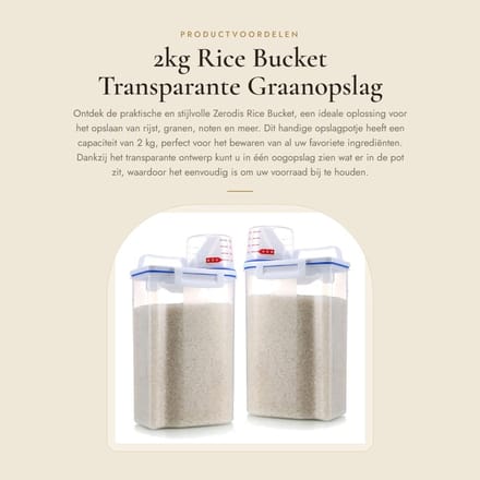 Dailygoods- Rijstcontainer 2kg - Voedselcontainer - Voedsel bewaren - Opbergpot - Transparant ontwerp - Meetbeker deksel