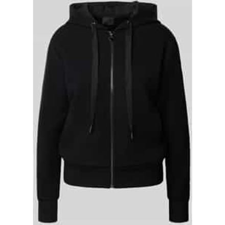 Hooded Zip-Up Sweatshirt with Front Pockets Wo - Black
