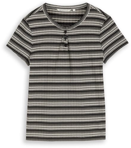 Tom Tailor Denim - Henley T-shirt met streepjesmotief - Maat L - black white gradient stripe