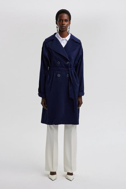 Touché Privé - Relaxed-fit cupro trenchcoat - Marine - Dames
