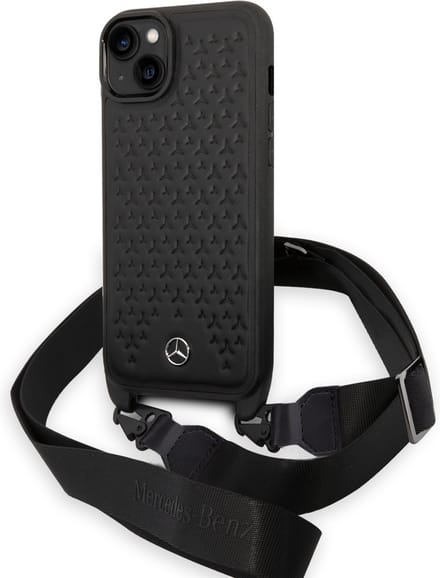 Mercedes-Benz iPhone 14 Plus TPU Backcover - Strap Case - Star Pattern - Zwart