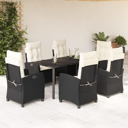 vidaXL - 7-delige - Tuinset - met - kussens - poly - rattan - zwart