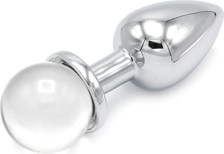 Kiotos - Aluminium Buttplug Met Glinsterende Ronde Siersteen - Transparant