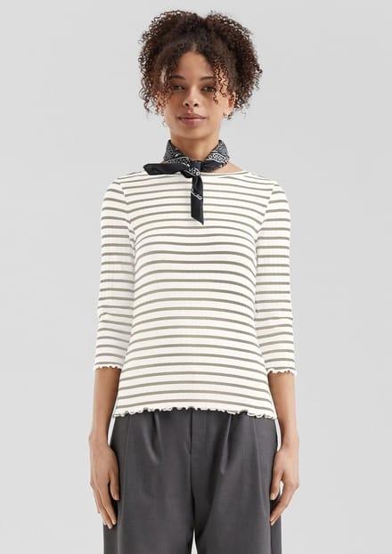 Gestreept T-shirt met 3/4-mouwen en ribbelstructuur voor dames QS