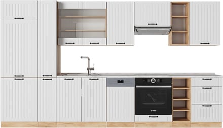 Vicco Fame-Line Complete keukeneenheid – 355 cm, WB Marmer Wit Landhuis