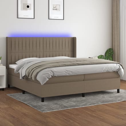 vidaXL - Boxspring - met - matras - en - LED - stof - taupe - 200x200 - cm