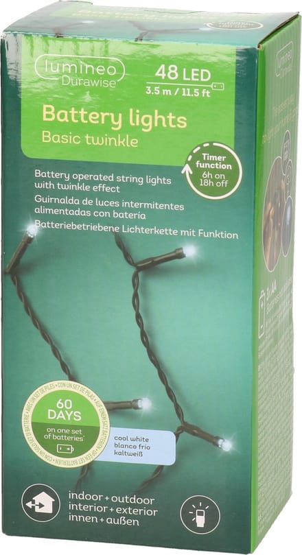 Lumineo - Twinkel - Kerstverlichting - Batterij - helder wit - buiten - 48 lampjes