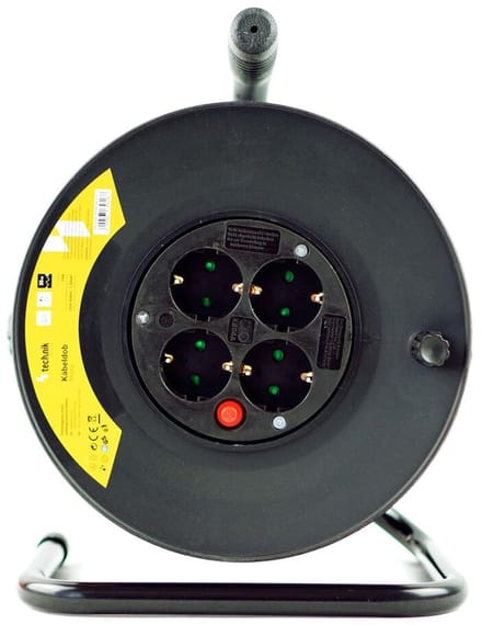 Technik Kabelhaspel 25m - 4-voudig met randaarde - 3x1.5mm2 - zwart