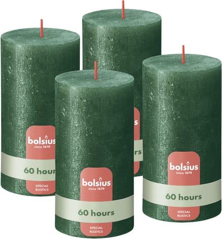 Bolsius - Rustieke kaars Shimmer - 4 Stuks - Metallic Groen - 13cm - 60 Branduren