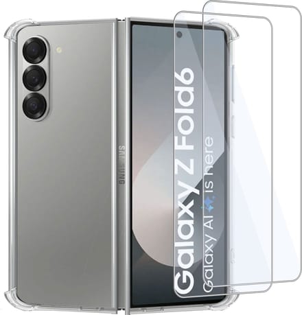 Geschikt voor Samsung Galaxy Z Fold 6 - Hoesje + 2x Screenprotector – Gehard Glas Cover + Shock Proof Case – Transparant