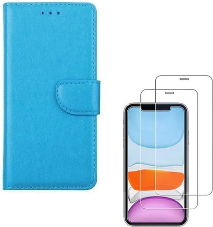 Bookcase Geschikt voor: iPhone 11 Pro Max - turquoise - portemonee hoesje + 2X Tempered Glass Screenprotector
