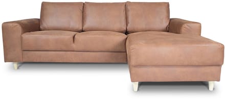Nordic bank met chaise longue rechts gericht cognackleurig leer.