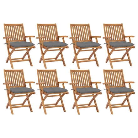 vidaXL - Opklapbare - stoelen - met - kussens, - 8 - stuks, - massief - teakhout