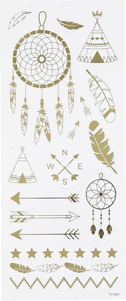 Stickers, indianen, vel 10x24 cm, ca. 17 stuk, goud, 1 vel