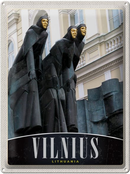 Blechschild Reise 30x40cm Vilnius Litauen Skulptur Europa Urlaub