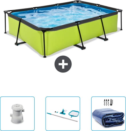 EXIT Rechthoekig Lime Frame Zwembad - 300 x 200 x 65 cm - Inclusief Pomp - Schoonmaakset - Solarzeil - Nu extra voordelig