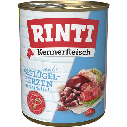6x800g "Kennerfleisch" Gevogeltehart RINTI Hondenvoer