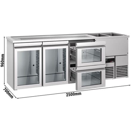GGM Gastro Bierkoeling PREMIUM - 2500x700mm - 2 glazen deuren & 2 laden zilver