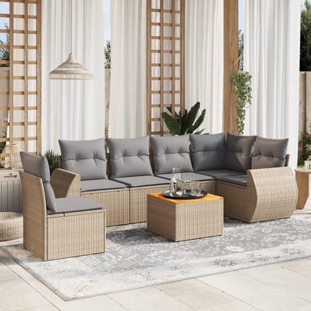vidaXL - 7-delige - Loungeset - met - kussens - poly - rattan - beige