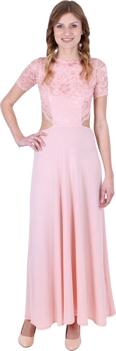 John Zack Elegante roze maxi jurk