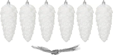 Springos Kerstboomhanger Dennenappels | 6 Stuks | 14 cm | Wit