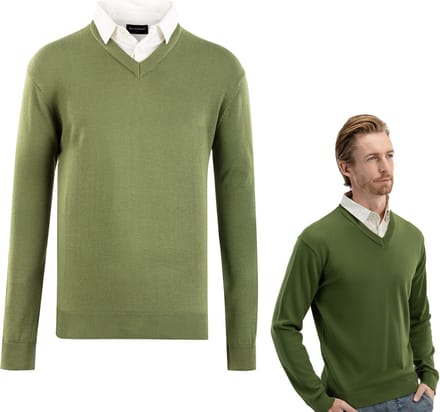 Milanoro - Herenpullover met overhemdkraag - Olijfgroen - S
