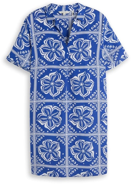 Tom Tailor - Plus Size - Jurk met linnen - Maat 46 - blue flower tile design