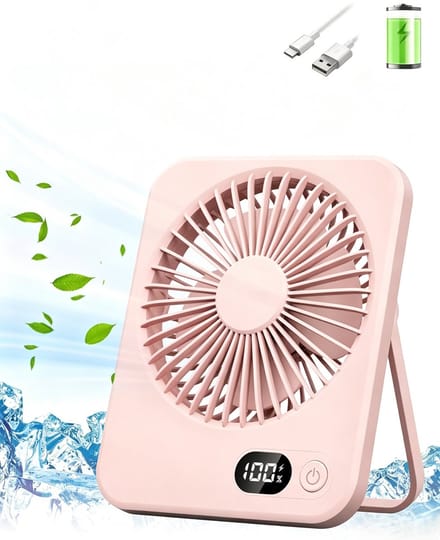 Oplaadbare USB Bureauventilator - Mini Ventilator - 5 Standen - Draagbare Tafelventilator - Stille Bureau Ventilator - Voor Bureau, Bed & Reizen - roze