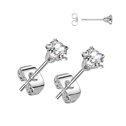 Oorbel PVD steentje ster 0.8x6x4 - zilver wit - LMPiercings